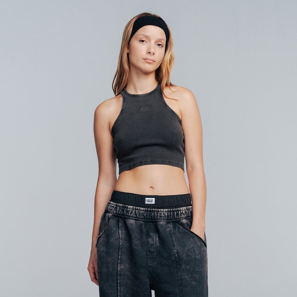 True Shop - Core Ribbed Crop Tank Top - Dark Grey